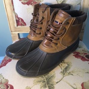 Mens Leather Tommy Hilfiger Brown Duck Boot